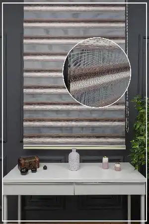 Zebra Perde - Degrade Vizon Renk Geçişli Kırık Pileli Zebra Perde, Vizon Kahverengi Krem Renklerde