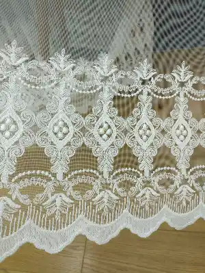 Salon Tül Perde - Brode İşlemeli Tül Perde Konak Özel Seri Elit 101- Ekru