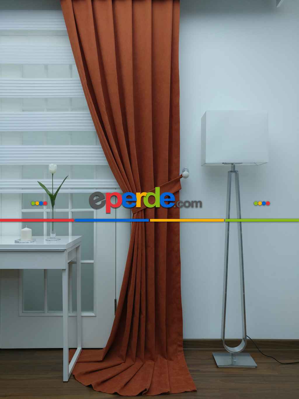 Kiremit Rengi - Düz Fon Perde- Kiremit Rengi