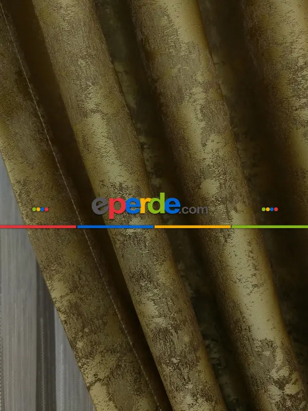 Patinedesenli Mat Sütlü Kahve Renk Jakar Desenli Fon Perde- Açık Camel