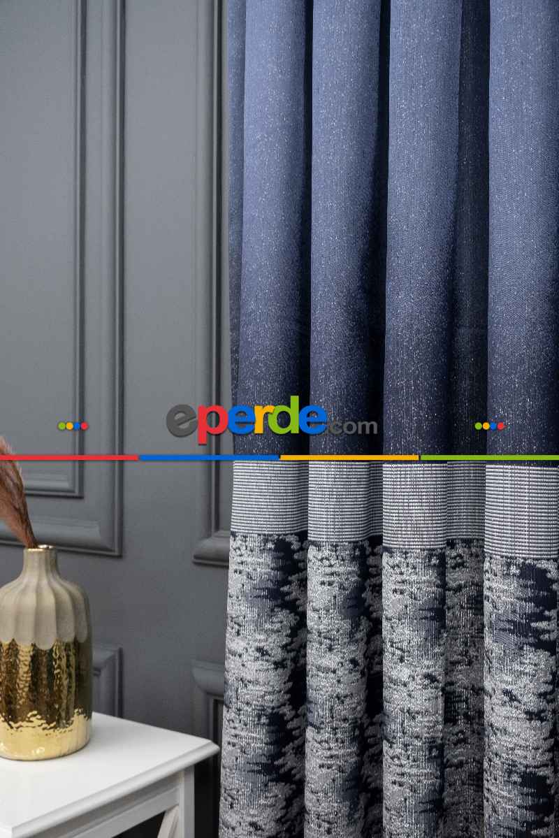 Lacivert Jakar Etek Pano Dökümlü Gramajlı Uygun Fiat Fon Perde (180)- Lacivert