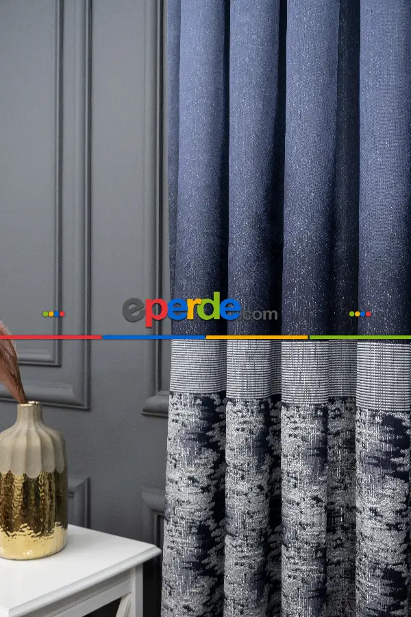 Yatak Odası - Lacivert Jakar Etek Pano Dökümlü Gramajlı Uygun Fiat Fon Perde (180)- Lacivert