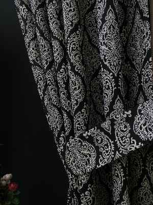 Yatak Odası - Damask Desenli Oturma Odası Fon Perde- Siyah