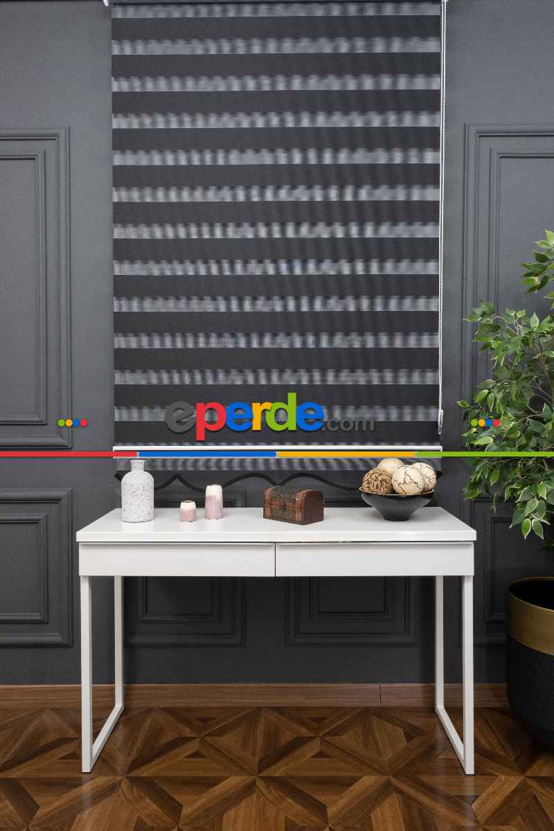 90x200 Hazır Siyah Bambu Zebra Perde