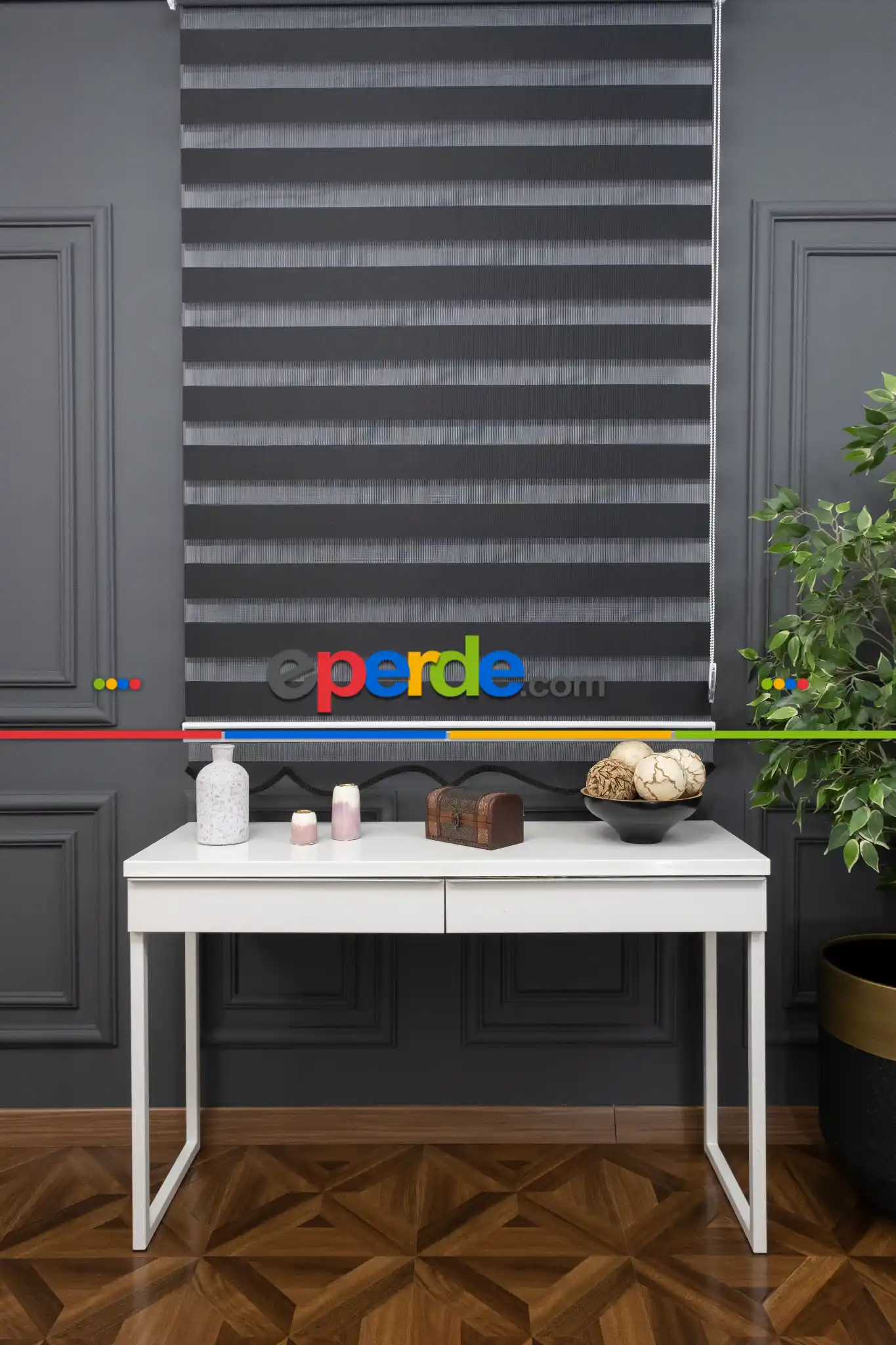 90x200 Hazır Siyah Bambu Zebra Perde