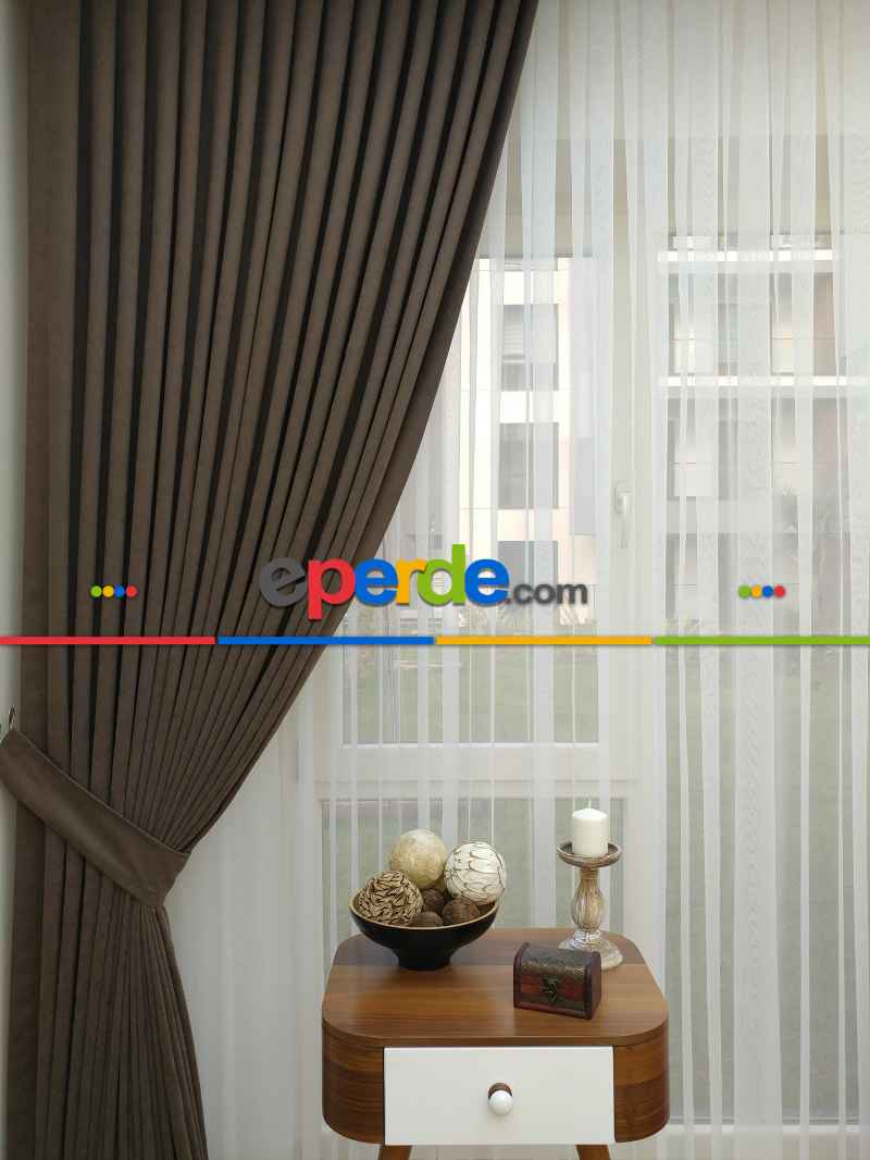 Sütlü Kahve Düz Fon Perde Dökümlü Birinci Kalite 300 Cm Geniş En Daha Hesaplı- Sütlü Kahve