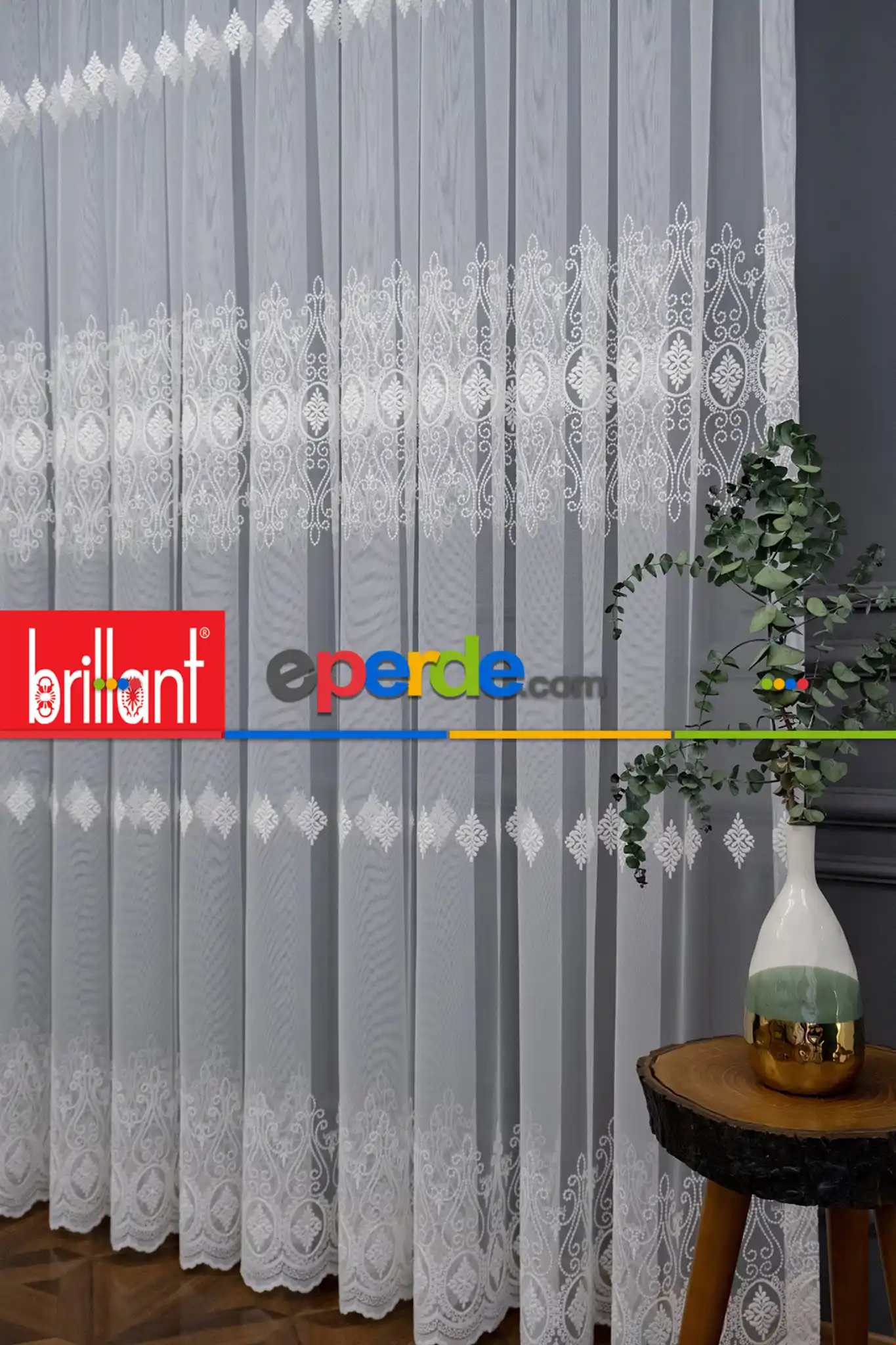 Salon - Brillant Tül Salon Damask Desen Tarz Moda Yeni Nakış İşlemeli Tül