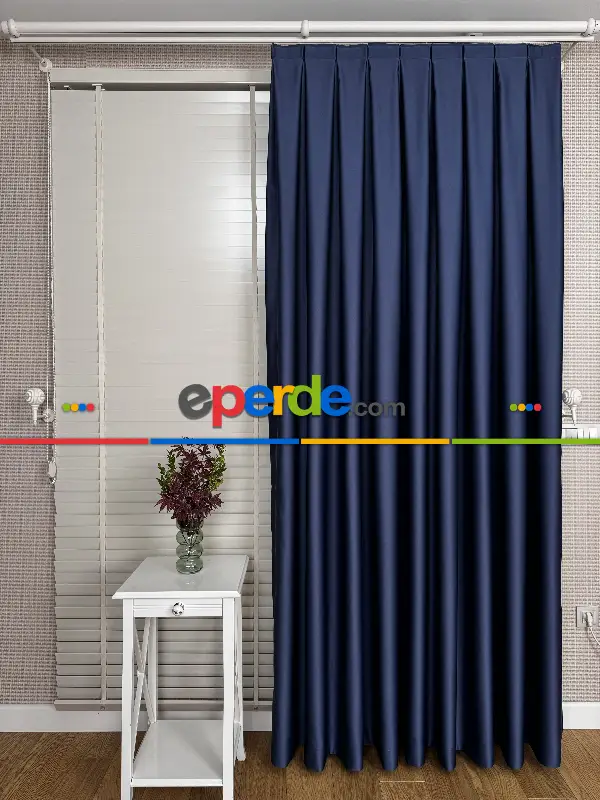 Yatak Odası - Koyu Lacivert Karartma Blackout Fon Perde, Premium Kalite Serisidir, � Oranında Işığı Keser