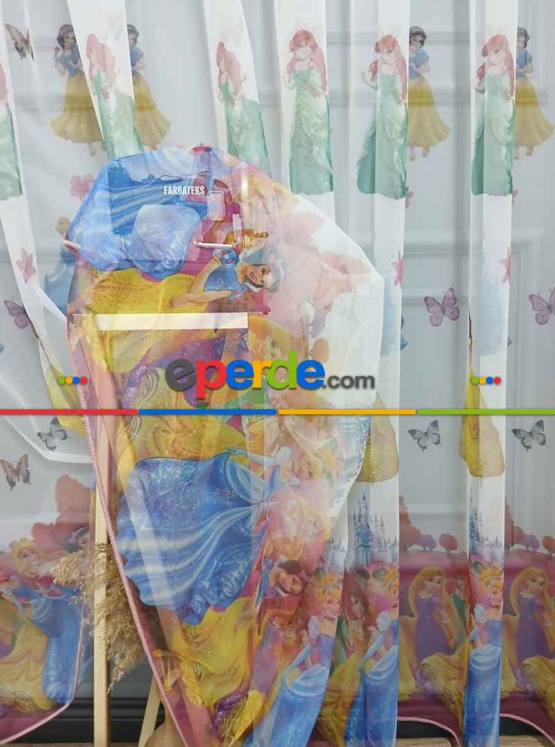 Çocuk Odası Renklli Prenses Rengarenk Kız Çocuk Odası Tül Perde