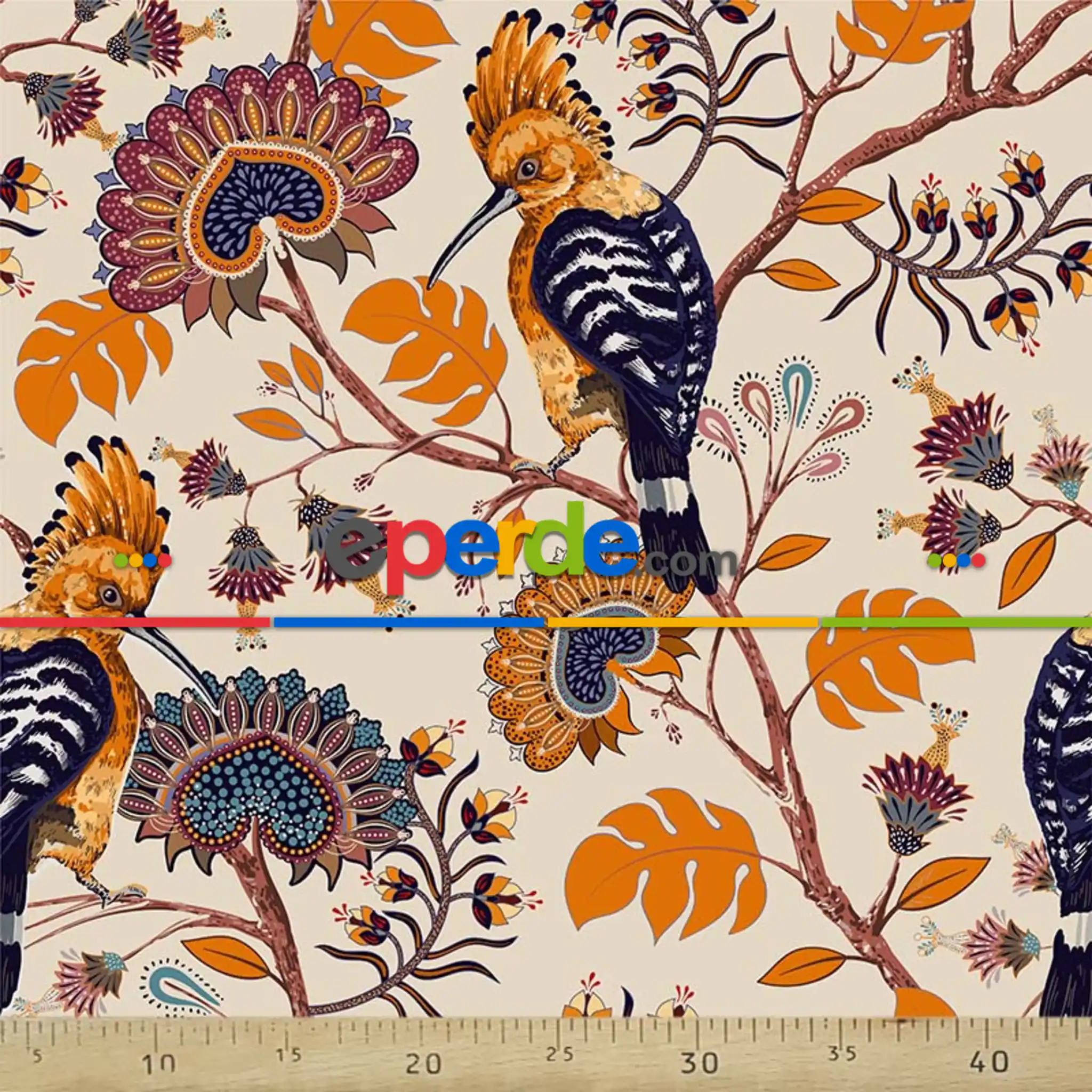 Kuş Desenli Fon Perde Evm728 Kumaşı Kalındır Duck Bezi Değildir- Siyah-Lacivert-Mavi-Sarı-Turuncu-Gül Kurusu