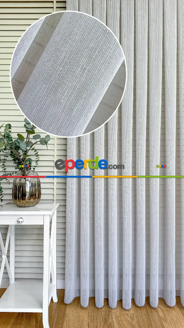 Oturma Odası - Açık Gri Keten Düz Tül Perde - Ağır Gramajlı Premium