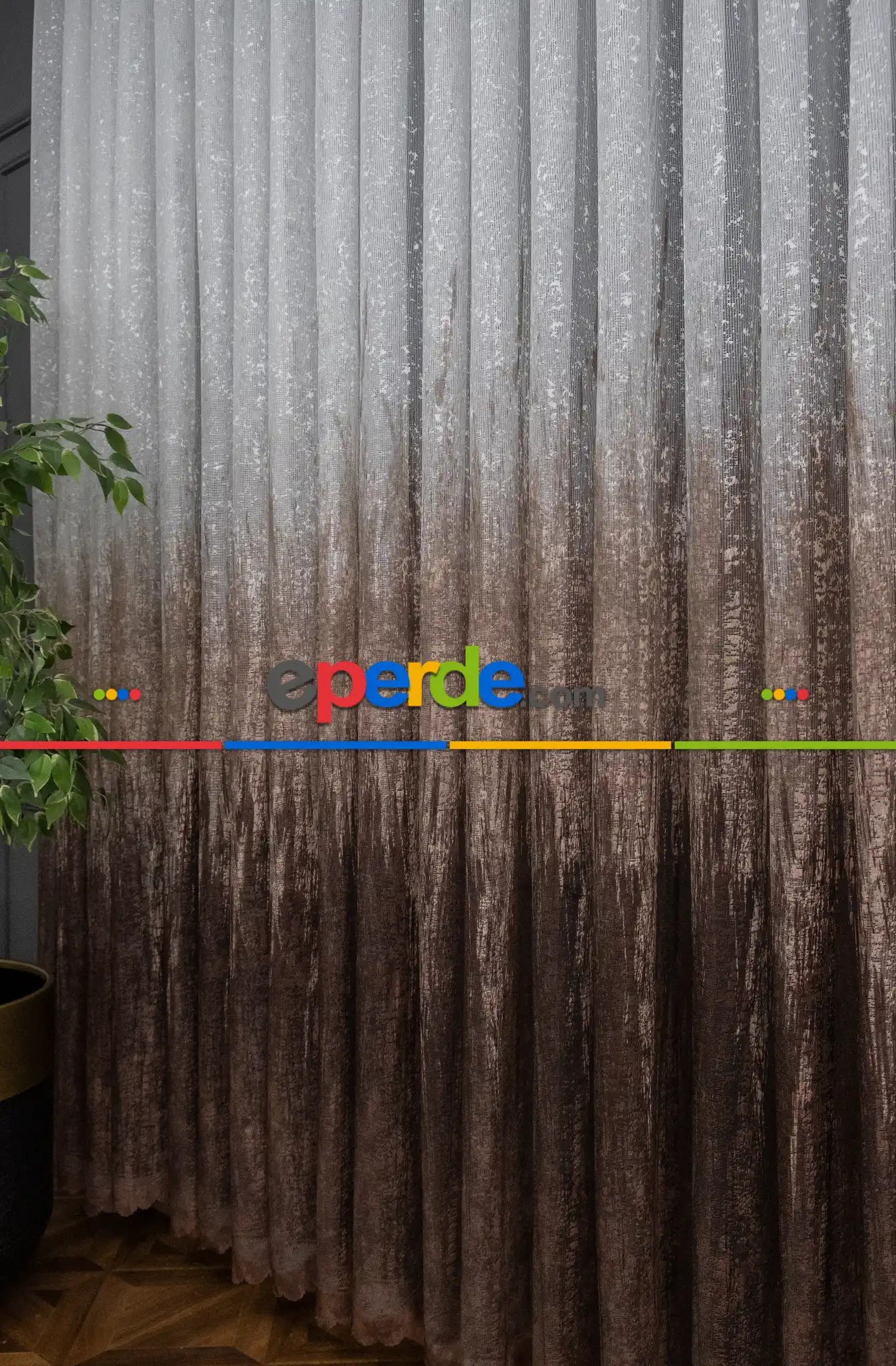 Modern Koyu Kahverengi Desenli Degrade Geçişli Örme Tül Perde Yüksek Kalite