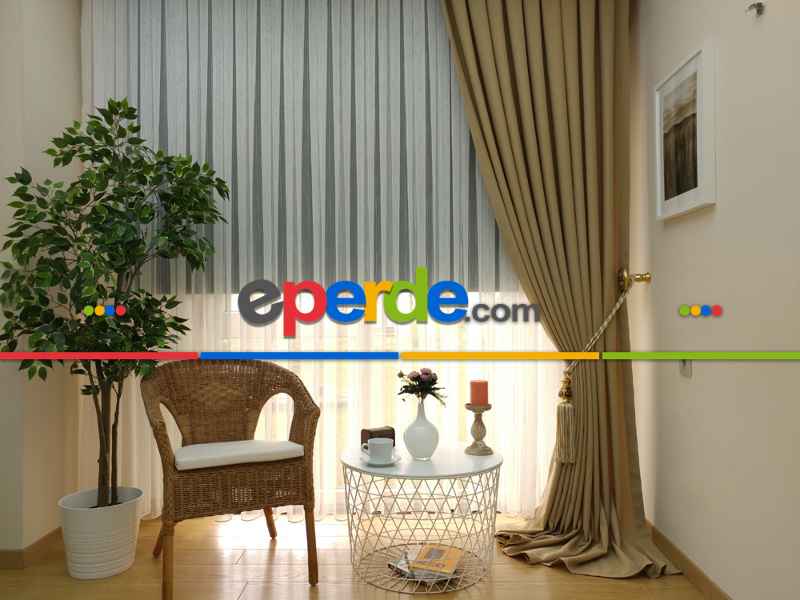 Yatak Odası - Keten Açık Be Rengi Düz Fon Perde- Taş Rengi