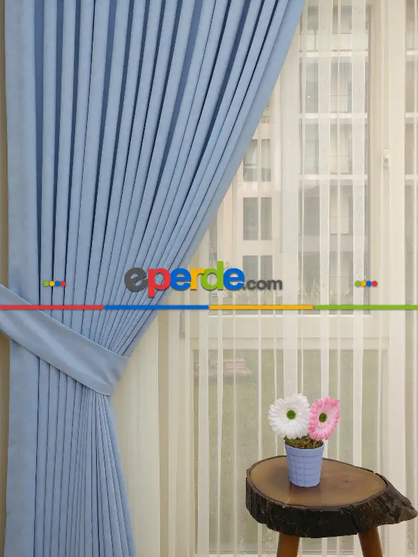 Salon Fon - Mavi - Düz Fon Perde (  Dökümlü Fon Perde)- Mavi