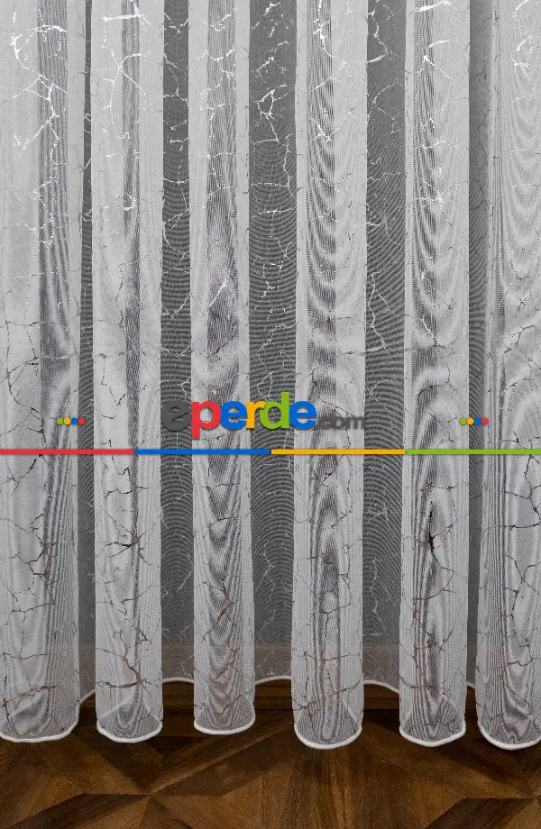 Yatak Odası - Modern Gümüş Varaklı Keten Tül Perde Yüksek Kalite