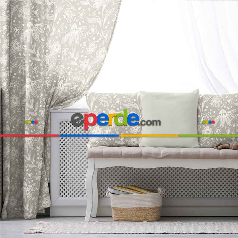 Oturma Odası Fon Perde Evim1596 Kumaşı Kalındır Duck Bezi Değildir- Mavi-beyaz