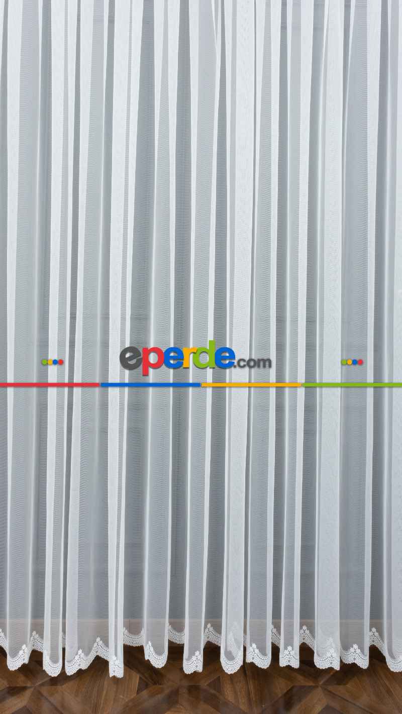 Mutfak - Etek Ucu Desenli Dantel Tül Perde- Ekru