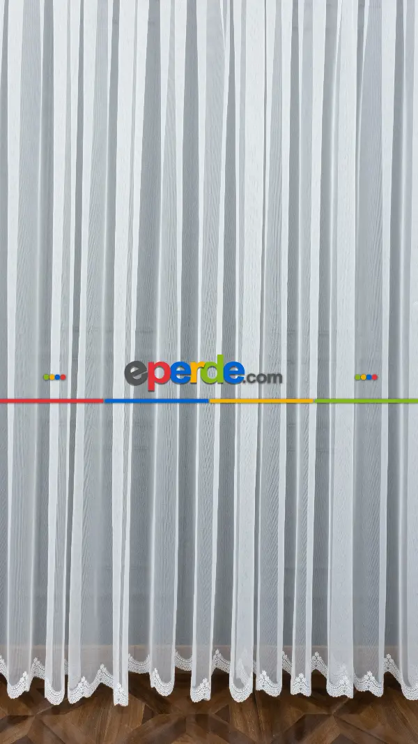 Salon - Etek Ucu Desenli Dantel Tül Perde- Ekru