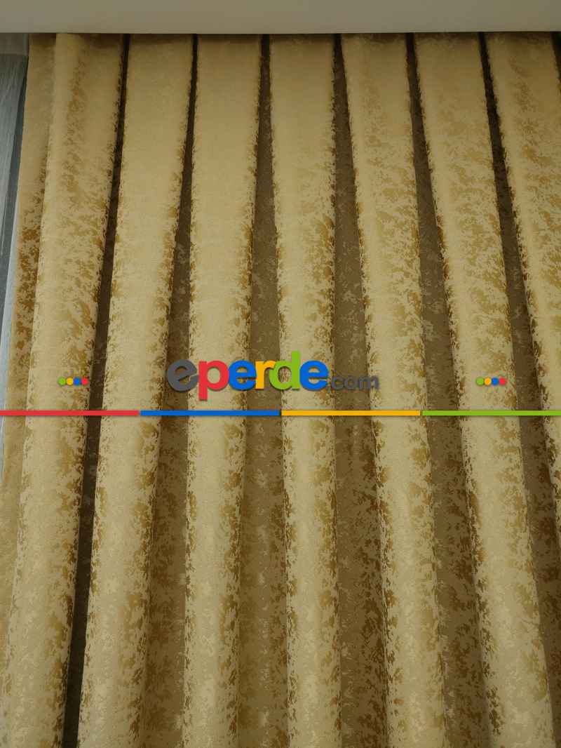 Gold Rengi Duz Jakar Fon Perde - Altın Mat