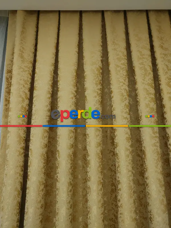 Yatak Odası - Gold Rengi Duz Jakar Fon Perde - Altın Mat