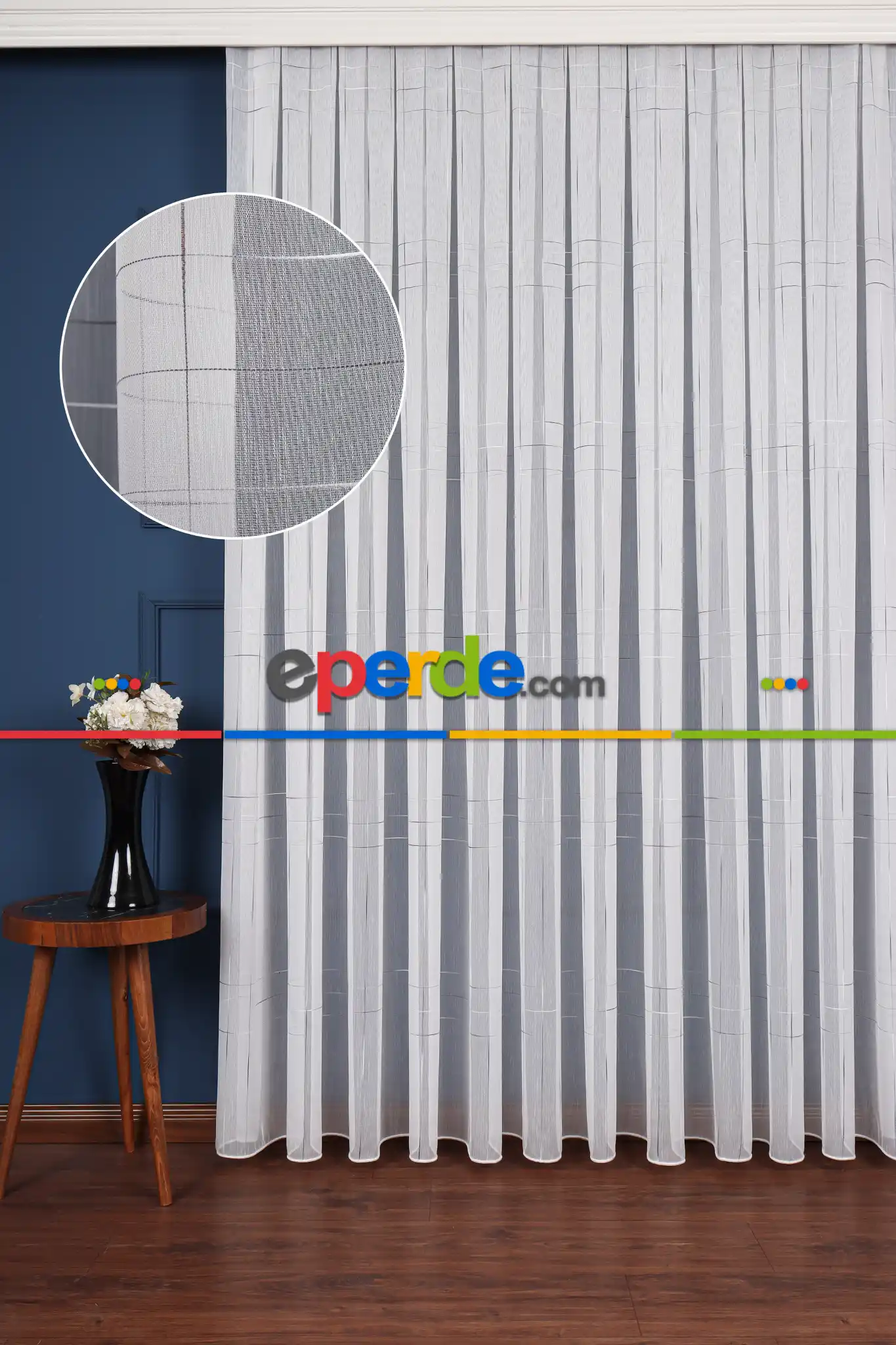 Salon Tül - Bambu Zemin Geometri Nakış İşlemeli Tül Perde