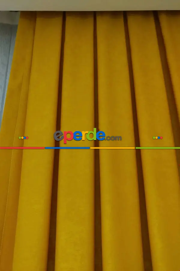 Yatak Odası - Soft Fon Perde Koyu Sarı Kumaş Kanat Yan Perde- Sarı