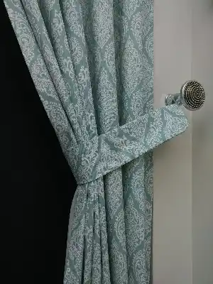 Damask Desenli Salon Odası Fon Perde- Turkuaz