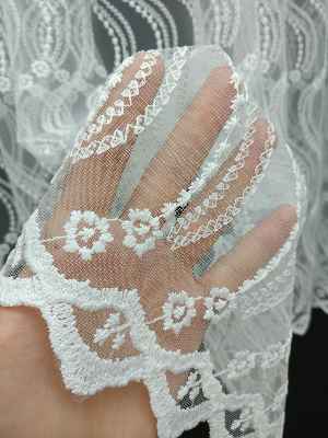 Mutfak Tülü Perdesi İşlemeli Güpürlü- Ekru