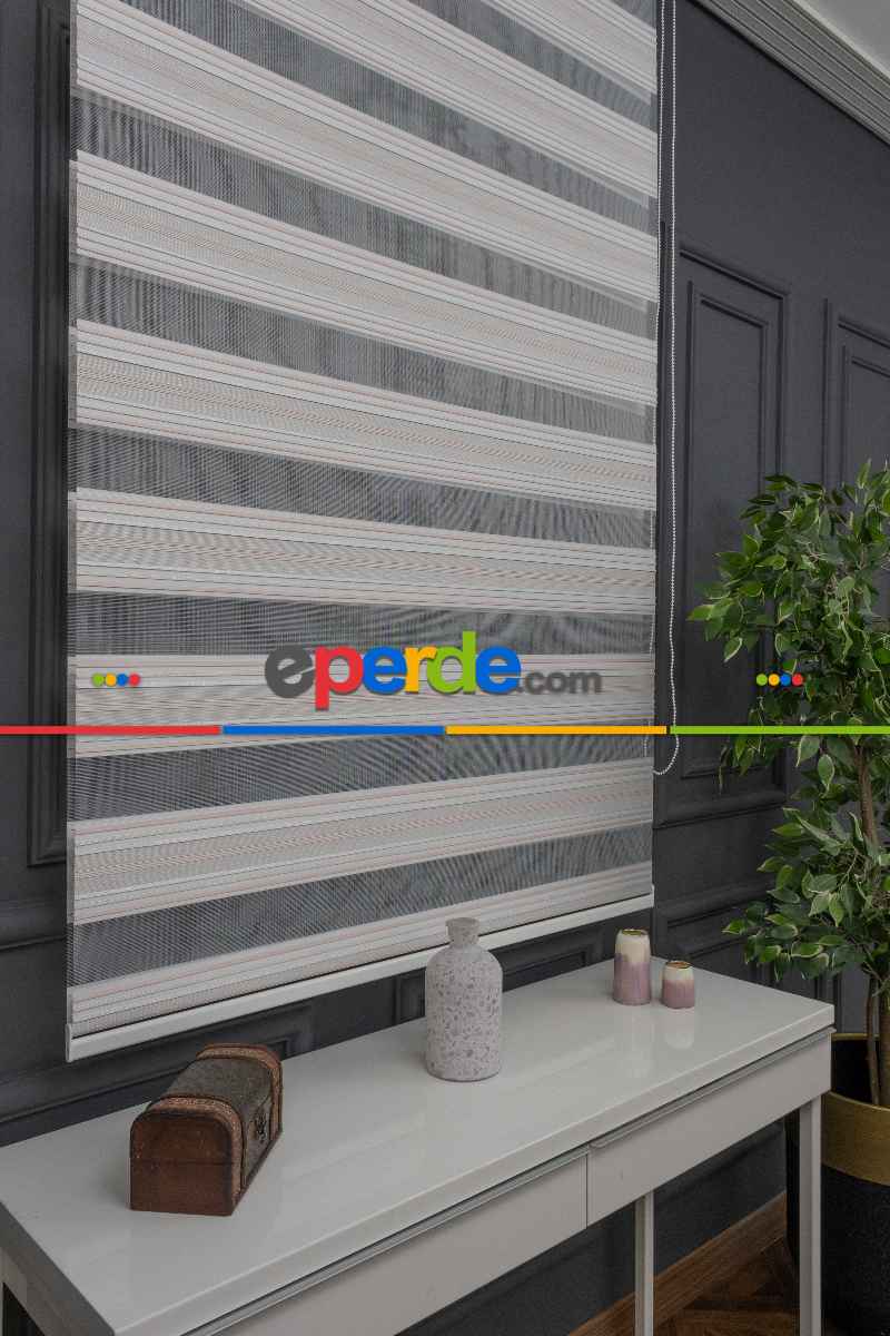 Oturma Odası - Zebra Perde - Gümüş Simli Pileli Zebra Perde - Renk Geçişli Zebra Perde