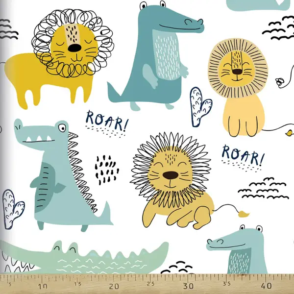 Timsah Ve Aslan Desenli Fon Perde Evm1088-2 Kumaşı Kalındır Duck Bezi Değildir- Siyah-Sarı-Beyaz