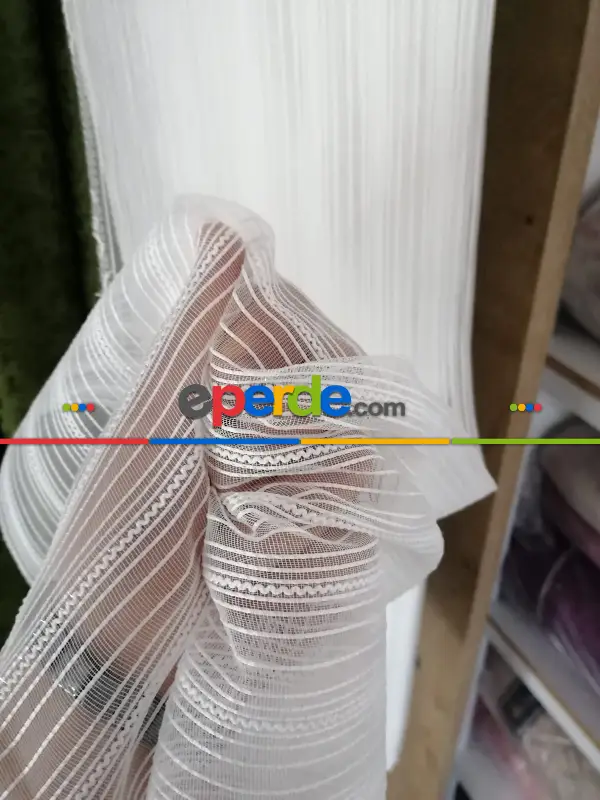 Boyuna Çizgili Simli 7000 Serisi Krem Tül