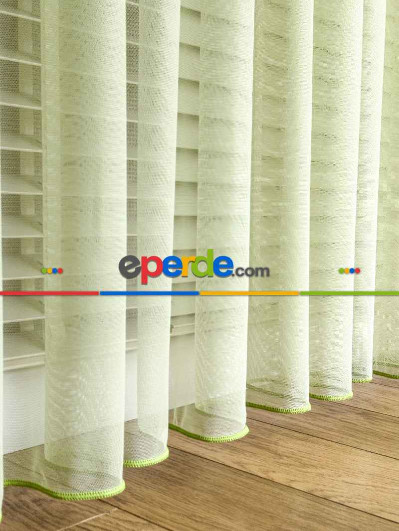 Yeşil Grek Zemin Düz Tül Perde - Kurşunlu