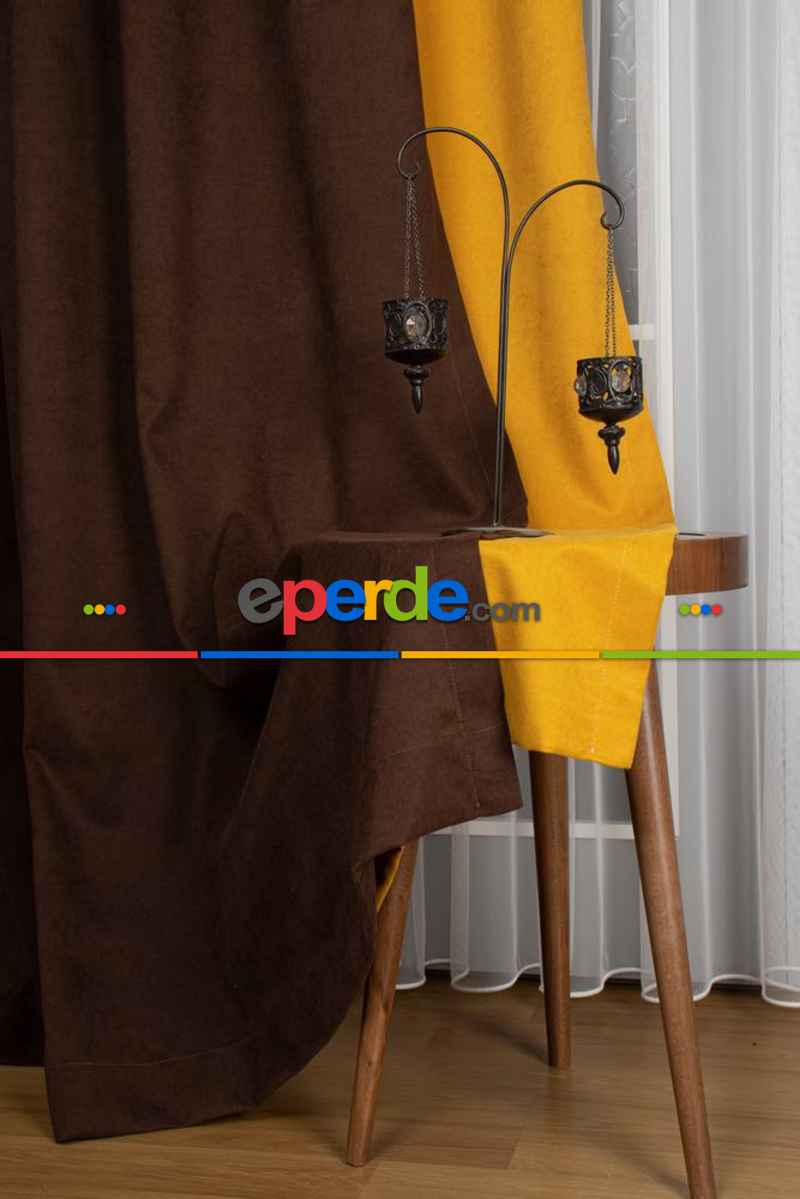 Yatak Odası - Koyu Kahverengi - Hardal Kombinli Fon Perde