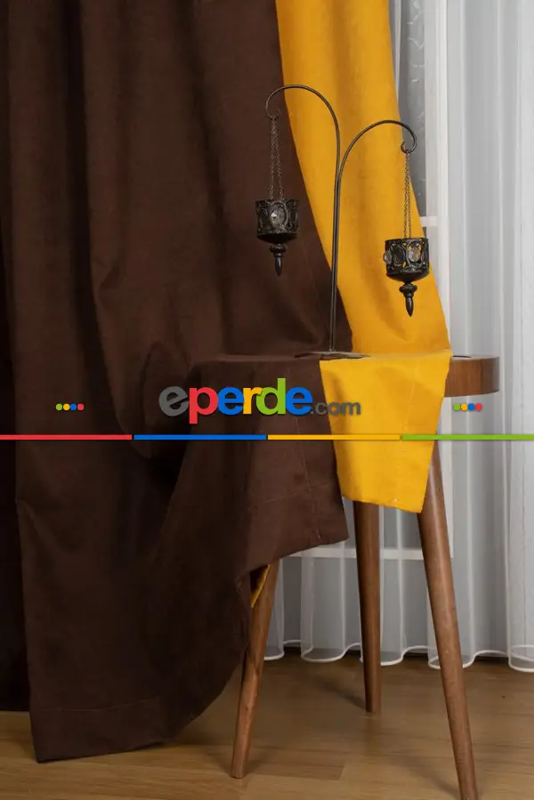 Yatak Odası - Koyu Kahverengi - Hardal Kombinli Fon Perde