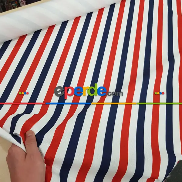 Çizgi Desenli Fon Perde Evm1133 Kumaşı Kalındır Duck Bezi Değildir- Lacivert-Kırmızı-Beyaz