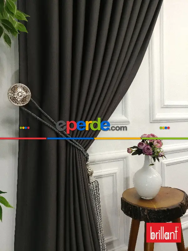 Yatak Odası - Brillant Karartma Blackout Antrasit Gri Renk Fon Perde- Antrasit