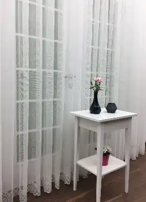 Etek Ucu Desenli Kdk Dantel Tül Perde- Ekru