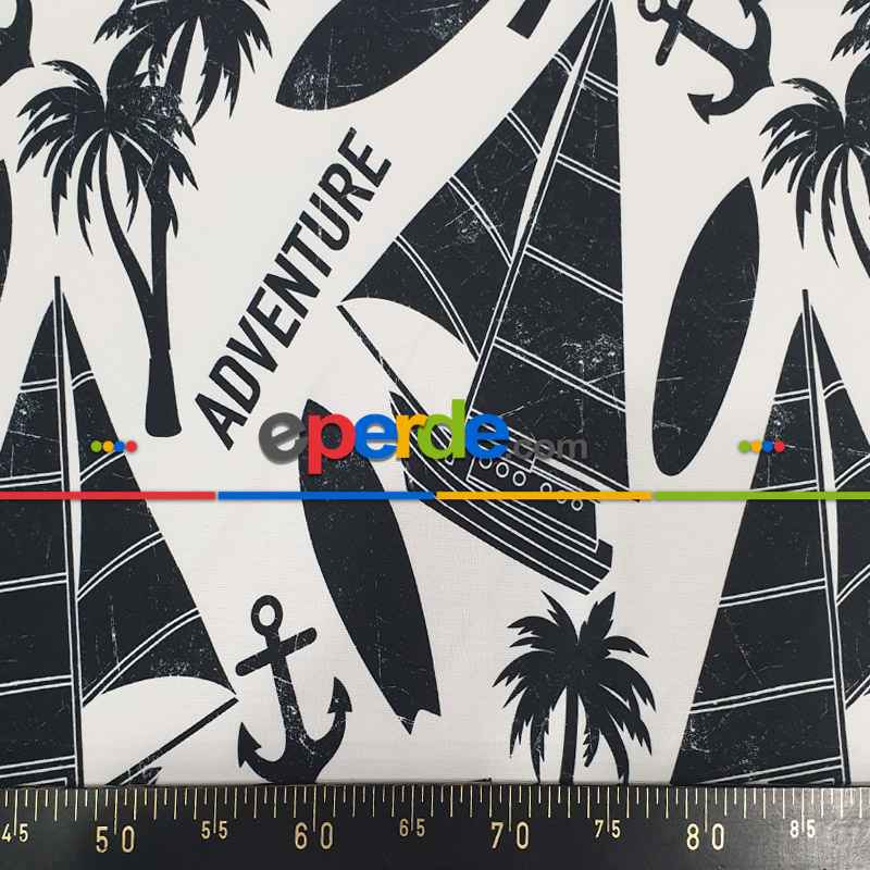 Yelken Ve Ada Desenli Fon Perde Evm701 Kumaşı Kalındır Duck Bezi Değildir- Siyah-Beyaz