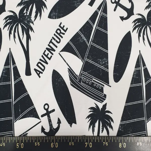 Yelken Ve Ada Desenli Fon Perde Evm701 Kumaşı Kalındır Duck Bezi Değildir- Siyah-Beyaz