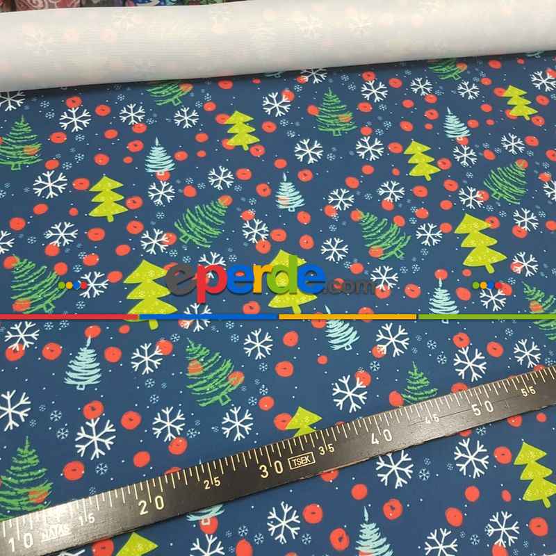 Yılbaşı Desenli Fon Perde Evm993 Kumaşı Kalındır Duck Bezi Değildir- Yeşil-Sarı