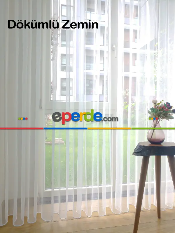 Salon Naturel Zemin Düz Tül Perde - Ekru Renk Kırık Beyaz- Ekru