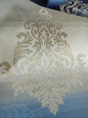 Renk Geçişli Jakar Desenli Salon Fon Perdesi - Lacivert - Mavi - Bej- Lacivert-mavi-bej
