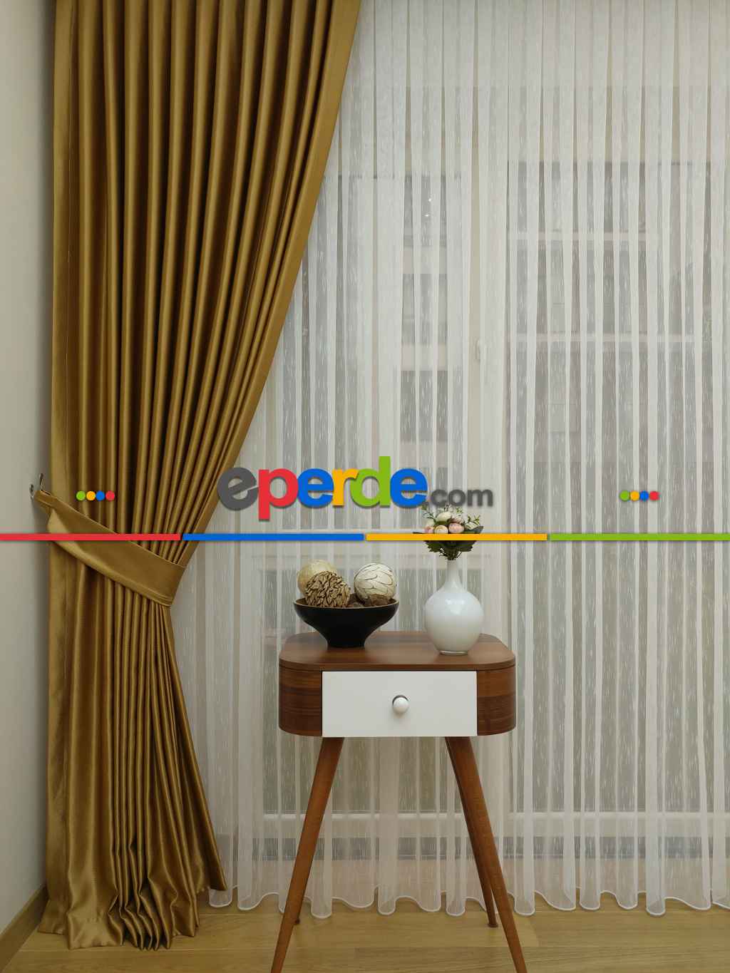 Mikro Saten Fon Perde - Altın- Altın