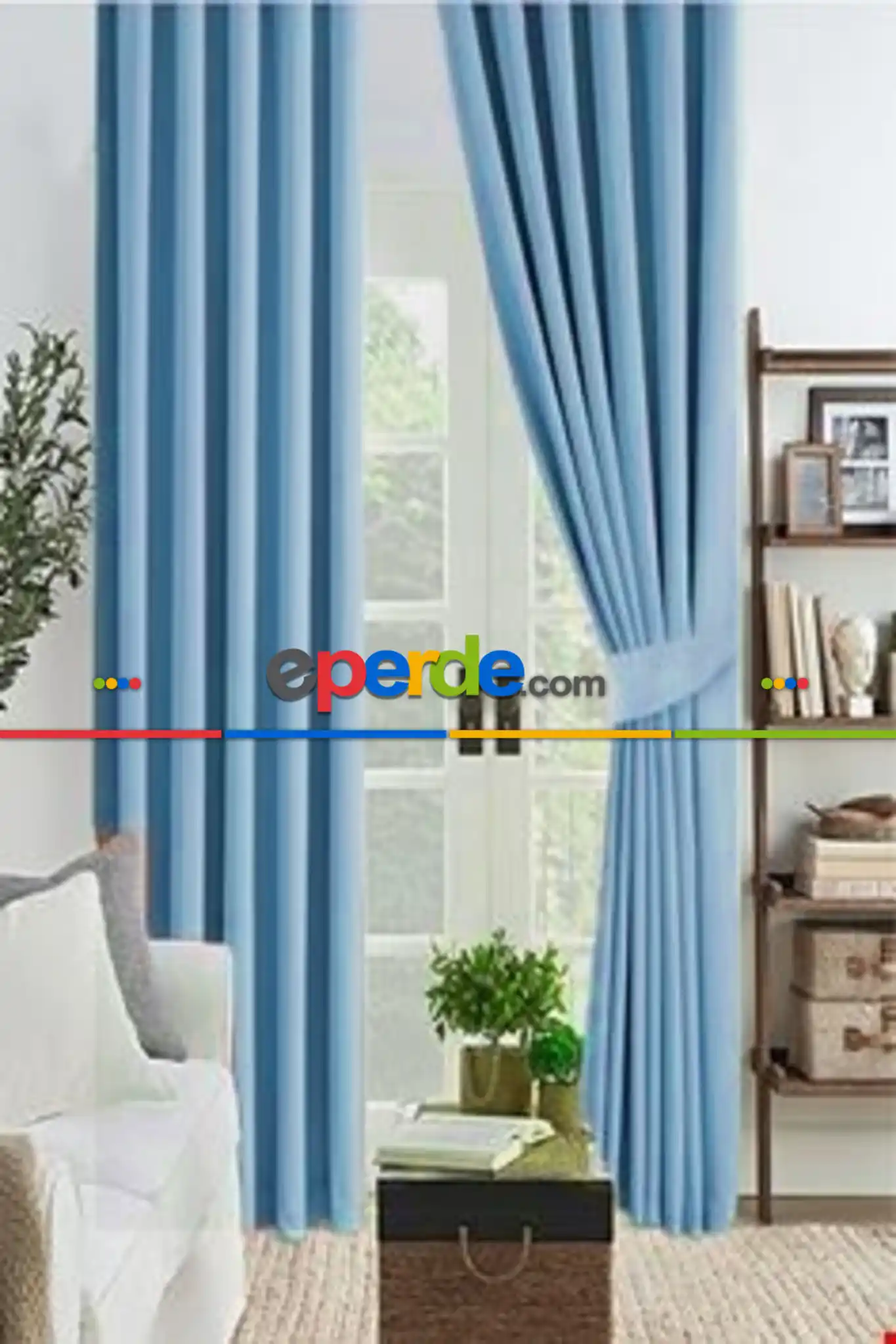 Açık Mavi Renk Karartma Blackout Güneşlik Fon Kalın Perde