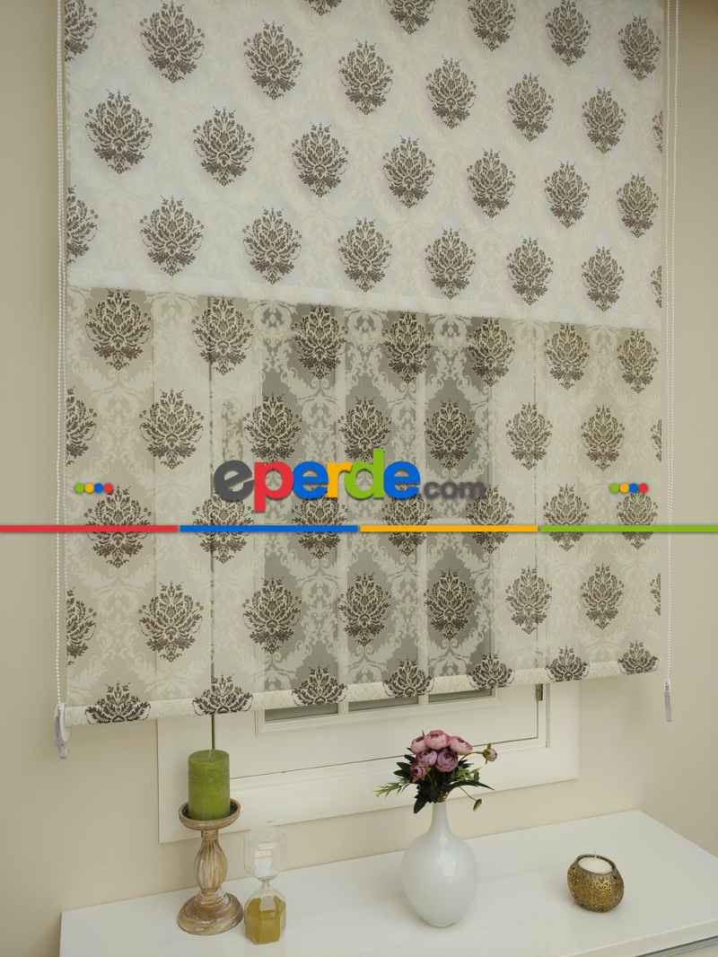 Yakma Tül Stor - Çiftli Sistem Desenli Perde (burn Out)- Kahve-açık Vizon