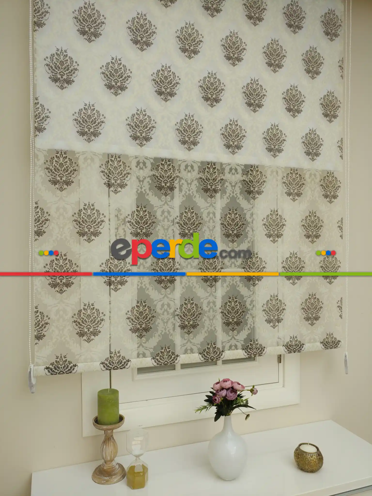 Yakma Tül Stor - Çiftli Sistem Desenli Perde (burn Out)- Kahve-açık Vizon