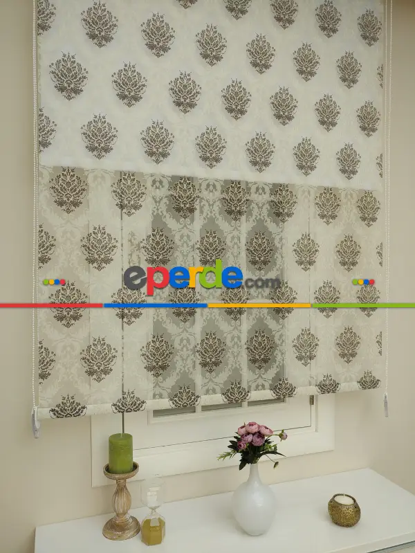 Yakma Tül Stor - Çiftli Sistem Desenli Perde (burn Out)- Kahve-açık Vizon