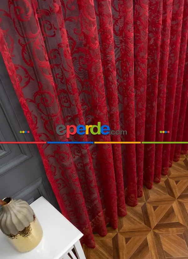 Sarmaşık Şal Desen Bordo Renk Desen Tasarım Tül