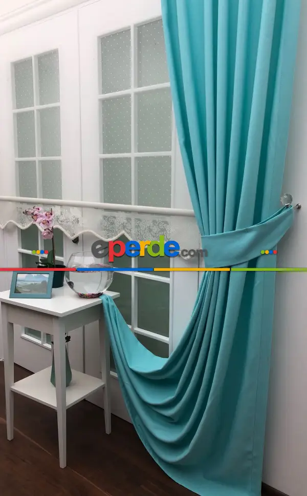 Turkuaz Renk Düz Fon Perde- Turkuaz Yeşili Ara Renk-turkuaz