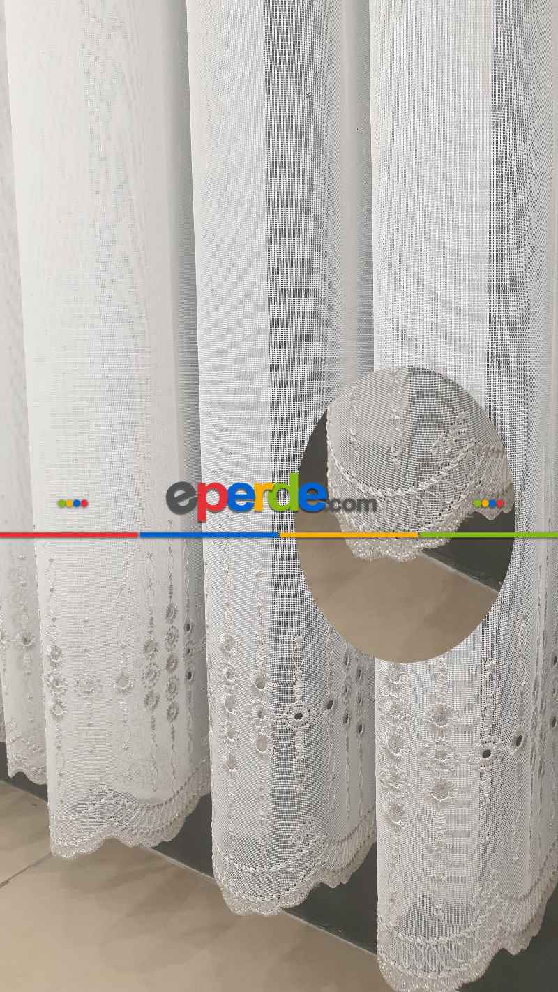 Salon Tül Modelleri - Taç Tül Perde Yen Tasarım Guernica Tül Gri Gümüş İşlemeli